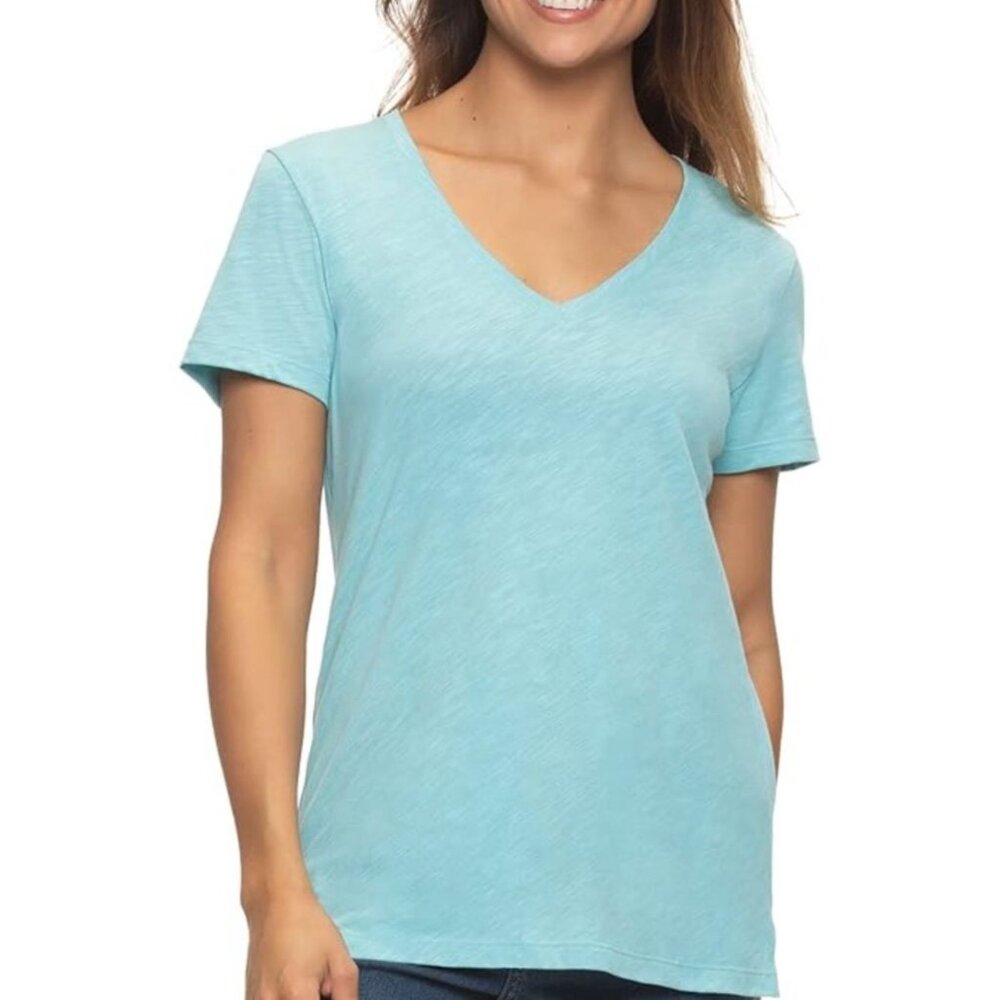 Eddie Bauer Womens V-Neck T-Shirt S Light Blue Comfy Casual Tee